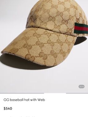 Gucci Beige GG Monogram Baseball Cap Worn one W/Dust bag and Original bag